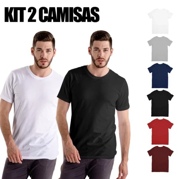 Kit 2 Camisas Masculina Lisa Algodão Premium - Imagem 2