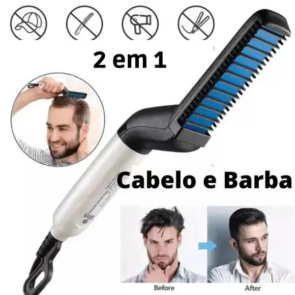 Modelador Pente Elétrico Escova Alisadora Cabelo e Barba Chapinha Masculino - Imagem 2