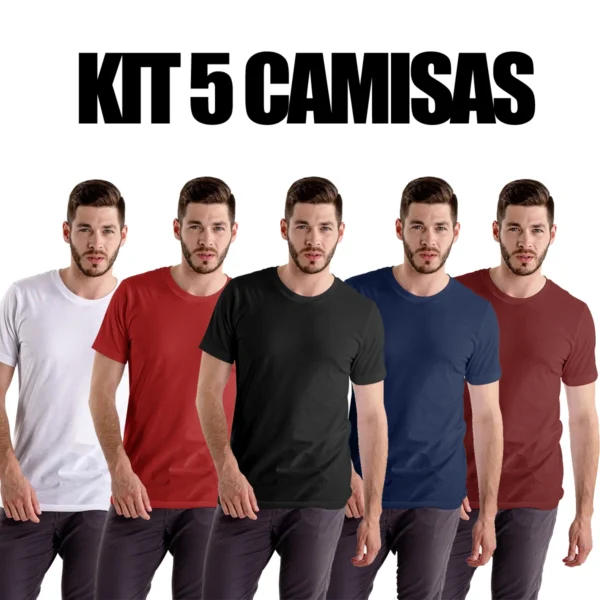 Kit 5 Camisas Masculina Lisa Algodão Premium - Imagem 2