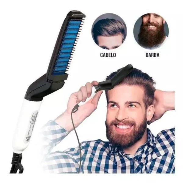 Modelador Pente Elétrico Escova Alisadora Cabelo e Barba Chapinha Masculino - Imagem 3