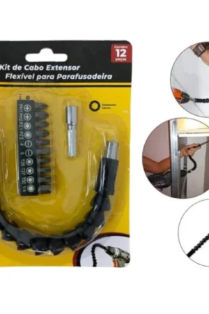 Kit de Cabo Extensor Flexível para Parafusadeira Prolongador 24Cm mais ponteiras