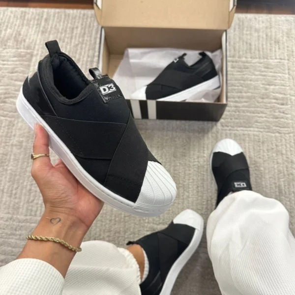 Tênis Feminino Slip-On Elástico Preto - Imagem 13
