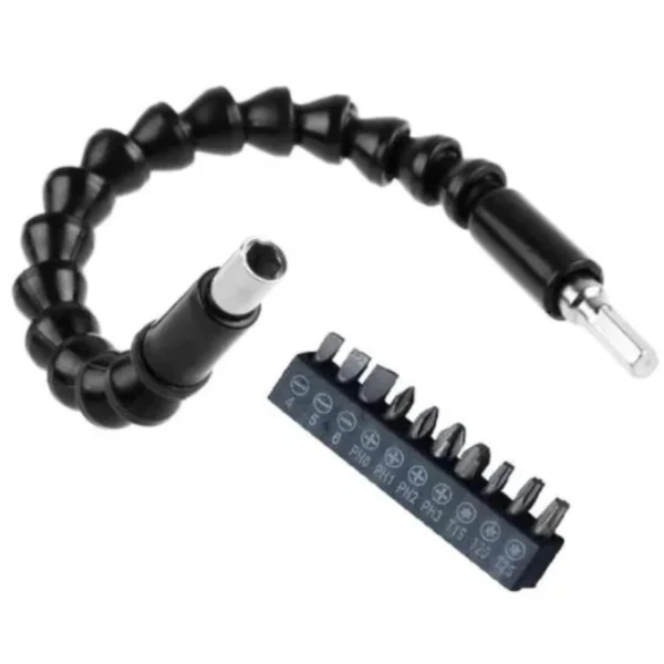 Kit de Cabo Extensor Flexível para Parafusadeira Prolongador 24Cm mais ponteiras - Imagem 4