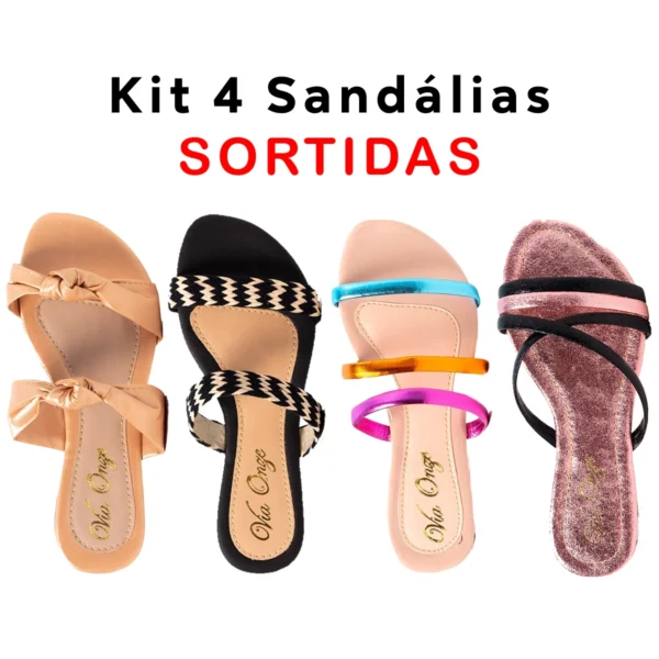 Kit 4 Sandálias Feminina Rasteirinhas Sortidas - Image 3