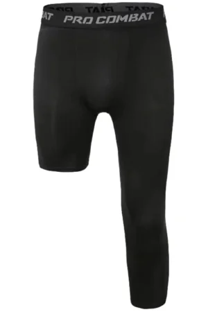 Calça Masculina de Basquete Capri de Compressão de Uma Perna Atlética Esquerda